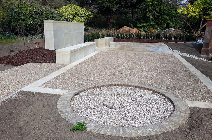 PR21-059 - The new Forget Me Not Garden at Worthing Crematorium - new wall and existing stone circle