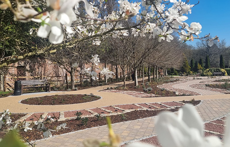 View across the new remembrance garden at Worthing Crematorium (opened 2025)